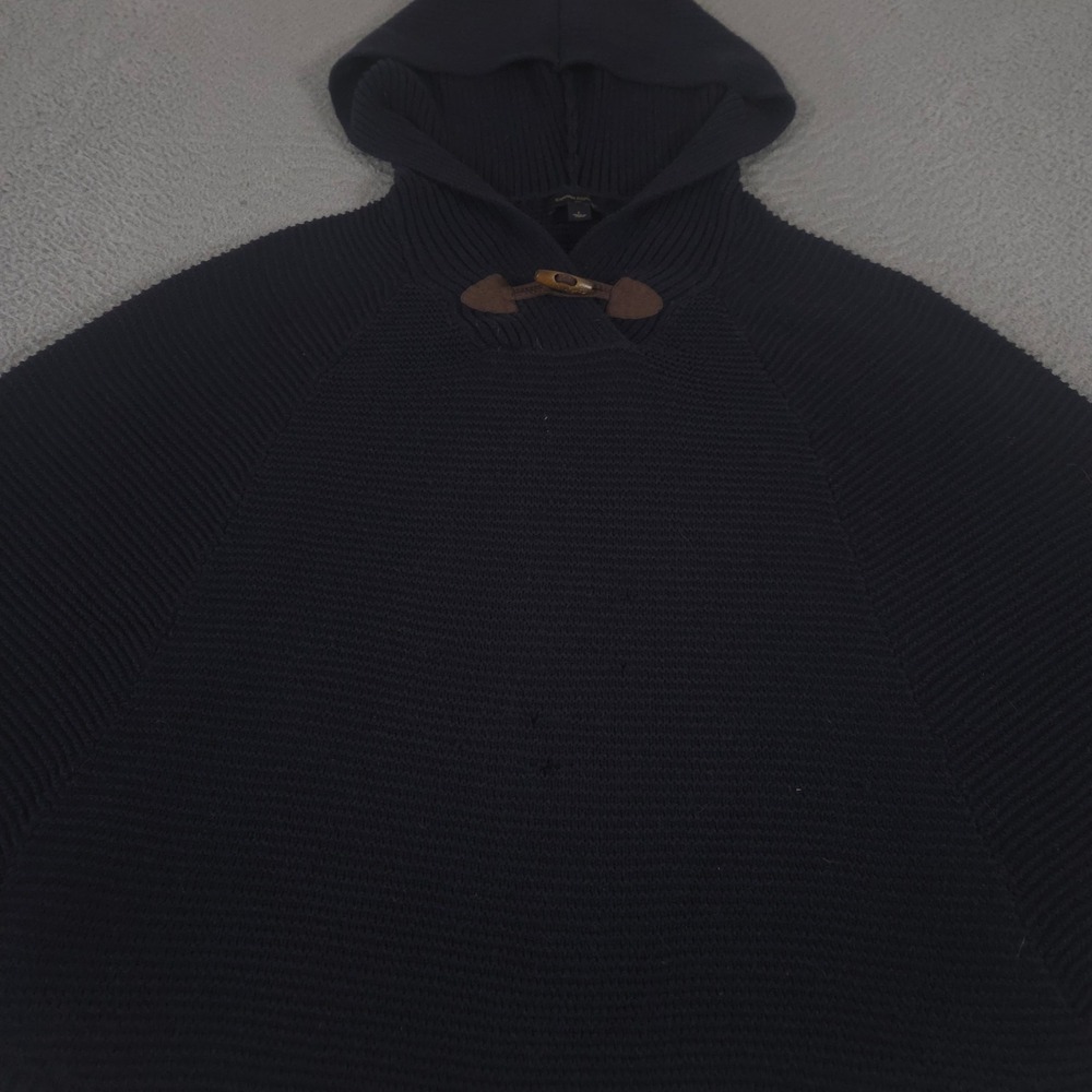 Banana Republic Poncho Womens Large Navy Blue Cotton-Blend Knit Hooded Toggle